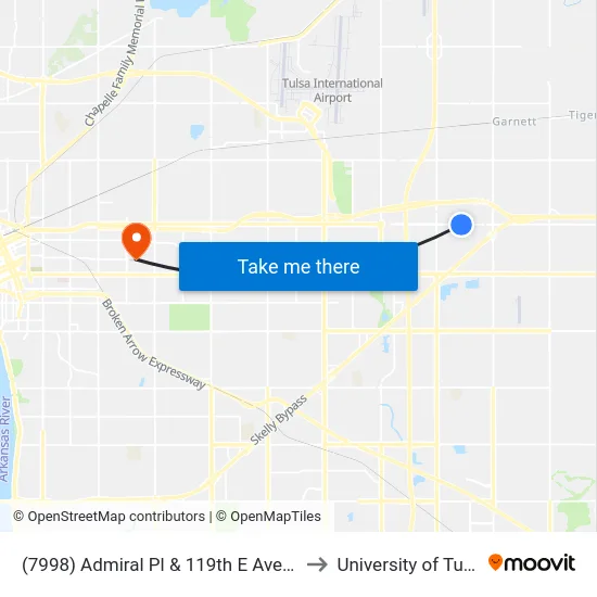 (7998) Admiral Pl & 119th E Ave Wb to University of Tulsa map