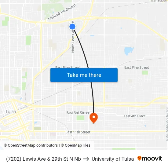 (7202) Lewis Ave & 29th St N Nb to University of Tulsa map
