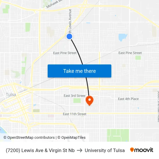(7200) Lewis Ave & Virgin St Nb to University of Tulsa map
