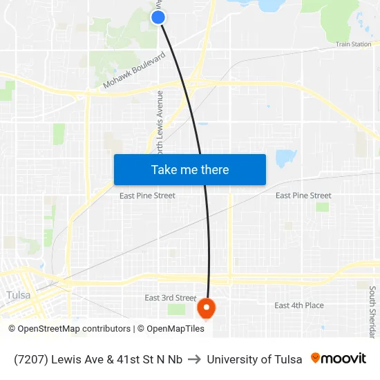 (7207) Lewis Ave & 41st St N Nb to University of Tulsa map