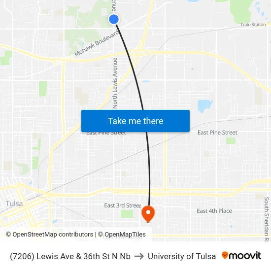 (7206) Lewis Ave & 36th St N Nb to University of Tulsa map