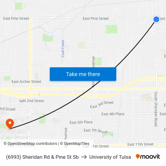 (6993) Sheridan Rd & Pine St Sb to University of Tulsa map