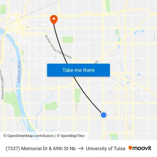 (7337) Memorial Dr & 69th St Nb to University of Tulsa map