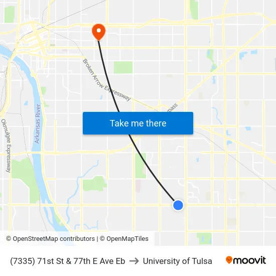 (7335) 71st St & 77th E Ave Eb to University of Tulsa map