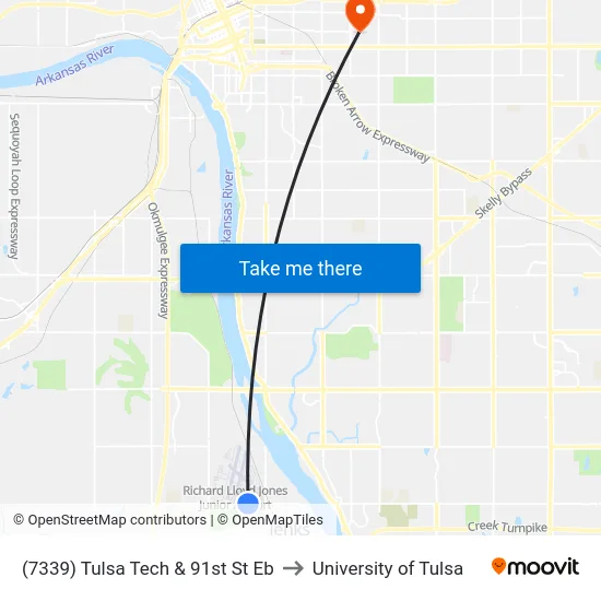 (7339) Tulsa Tech & 91st St Eb to University of Tulsa map