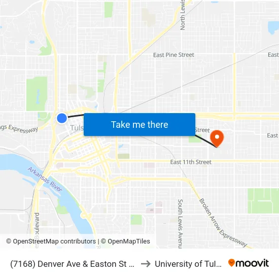 (7168) Denver Ave & Easton St Sb to University of Tulsa map
