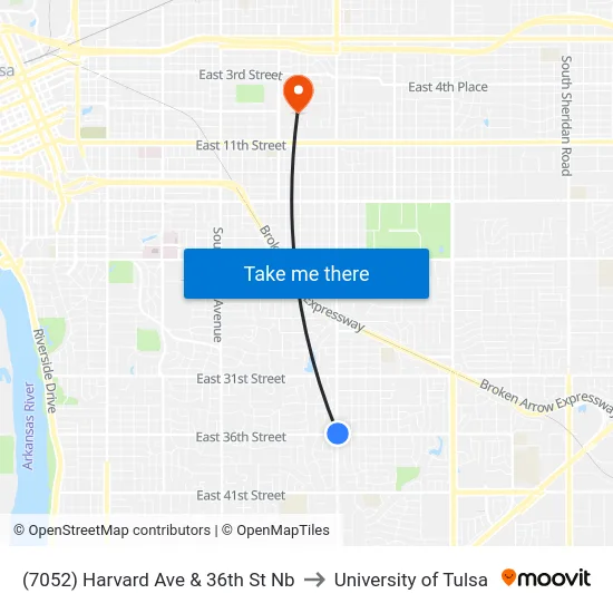(7052) Harvard Ave & 36th St Nb to University of Tulsa map