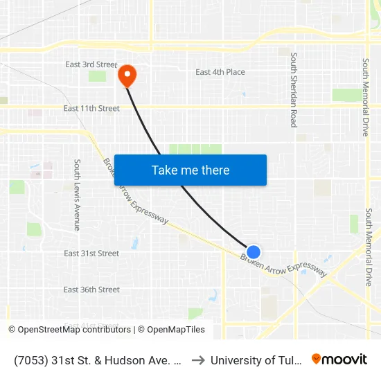 (7053) 31st St. & Hudson Ave. Eb to University of Tulsa map