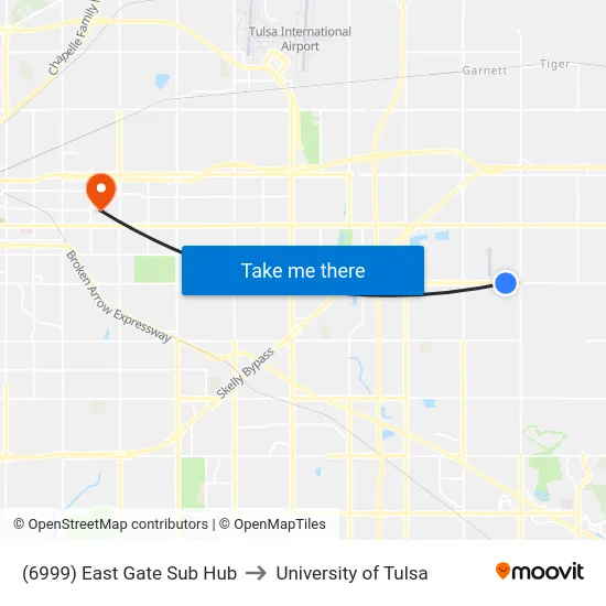 (6999) East Gate Sub Hub to University of Tulsa map
