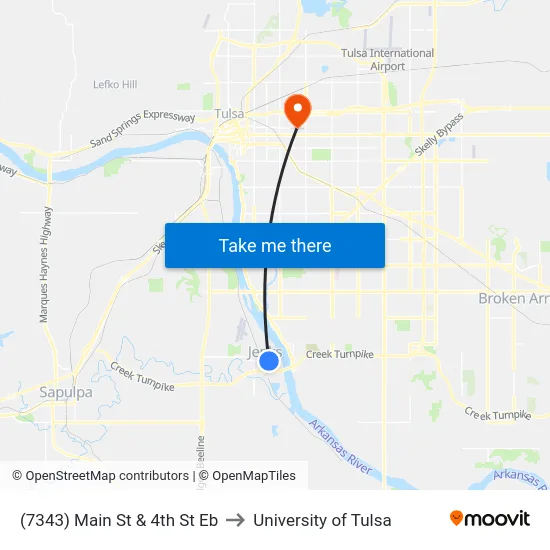 (7343) Main St & 4th St Eb to University of Tulsa map