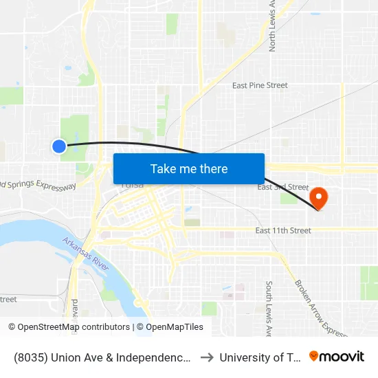 (8035) Union Ave & Independence St Sb to University of Tulsa map