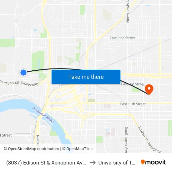 (8037) Edison St & Xenophon Ave Wb to University of Tulsa map