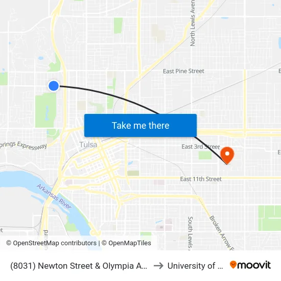 (8031) Newton Street & Olympia Avenue Wb to University of Tulsa map