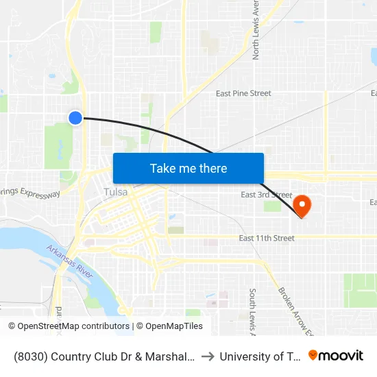 (8030) Country Club Dr & Marshall St Nb to University of Tulsa map