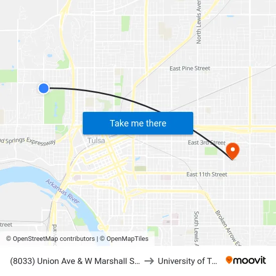 (8033) Union Ave & W Marshall St Wb to University of Tulsa map