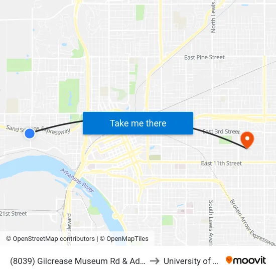 (8039) Gilcrease Museum Rd & Admiral Blv to University of Tulsa map
