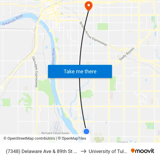 (7348) Delaware Ave & 89th St Eb to University of Tulsa map