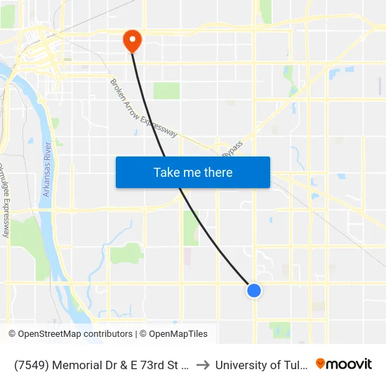 (7549) Memorial Dr & E 73rd St  Sb to University of Tulsa map