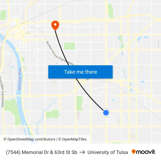 (7544) Memorial Dr & 63rd St Sb to University of Tulsa map