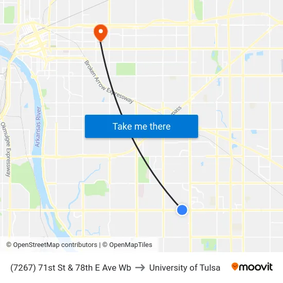 (7267) 71st St & 78th E Ave Wb to University of Tulsa map