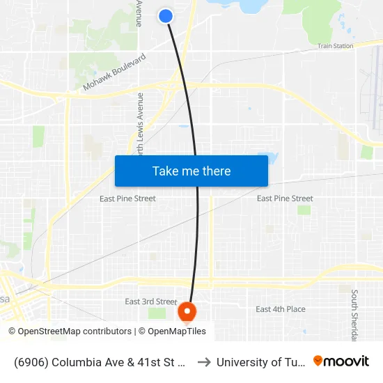 (6906) Columbia Ave & 41st St N Sb to University of Tulsa map
