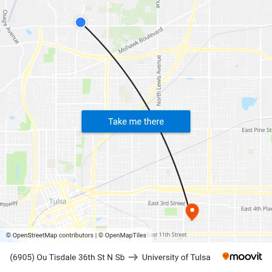 (6905) Ou Tisdale 36th St N Sb to University of Tulsa map