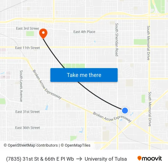 (7835) 31st St & 66th E Pl Wb to University of Tulsa map