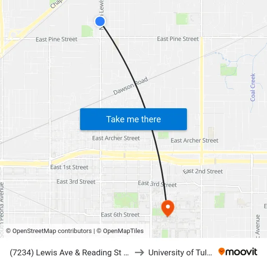 (7234) Lewis Ave & Reading St Sb to University of Tulsa map