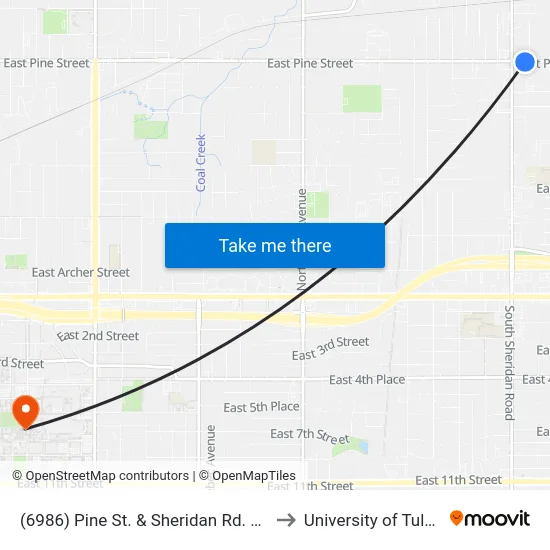 (6986) Pine St. & Sheridan Rd. Eb to University of Tulsa map