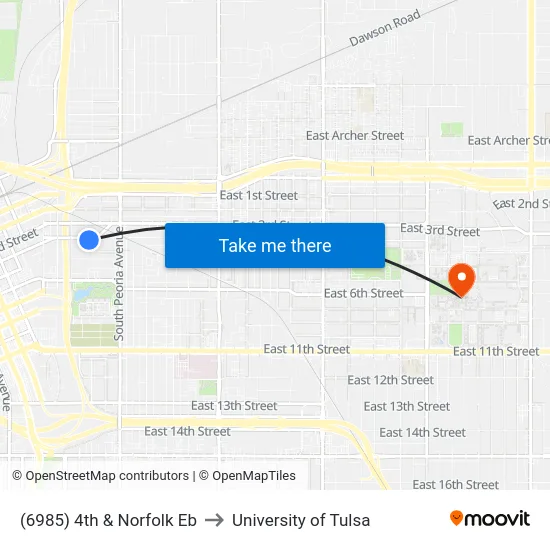(6985) 4th & Norfolk Eb to University of Tulsa map