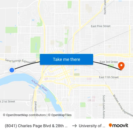 (8041) Charles Page Blvd & 28th W Ave Wb to University of Tulsa map