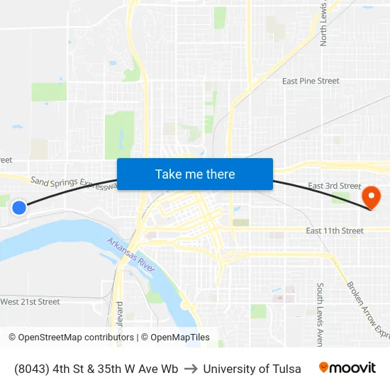 (8043) 4th St & 35th W Ave Wb to University of Tulsa map