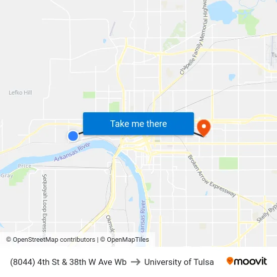 (8044) 4th St & 38th W Ave Wb to University of Tulsa map