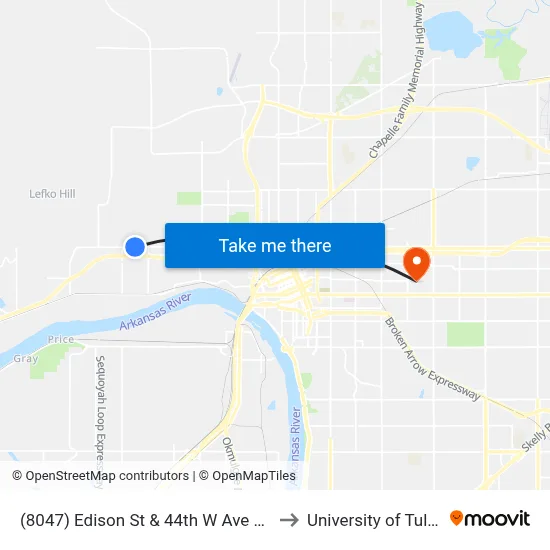 (8047) Edison St & 44th W Ave Wb to University of Tulsa map