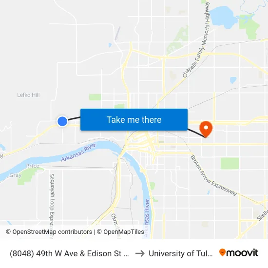 (8048) 49th W Ave  & Edison St Sb to University of Tulsa map