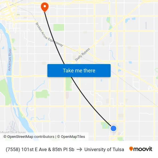 (7558) 101st E Ave & 85th Pl Sb to University of Tulsa map