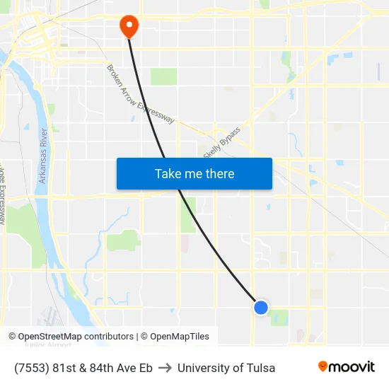 (7553) 81st &  84th Ave Eb to University of Tulsa map
