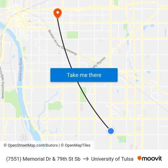 (7551) Memorial Dr & 79th St  Sb to University of Tulsa map