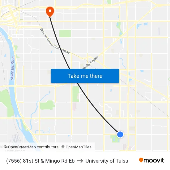(7556) 81st St & Mingo Rd Eb to University of Tulsa map