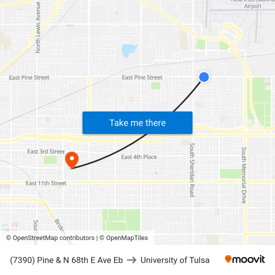 (7390) Pine &  N 68th E Ave Eb to University of Tulsa map