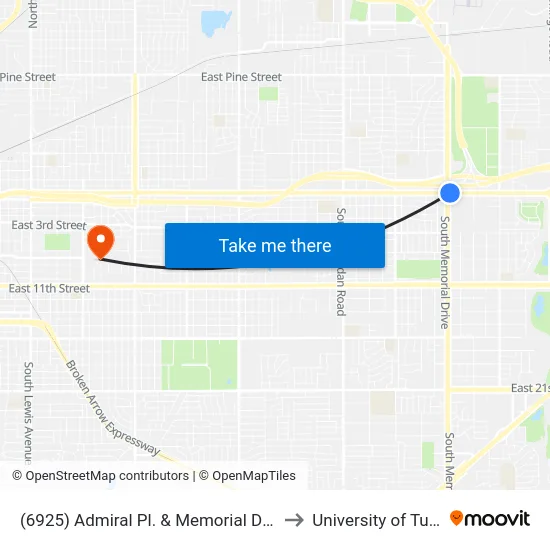 (6925) Admiral Pl. & Memorial Dr. Eb to University of Tulsa map