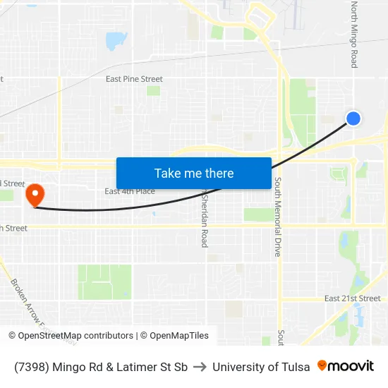 (7398) Mingo Rd & Latimer St Sb to University of Tulsa map