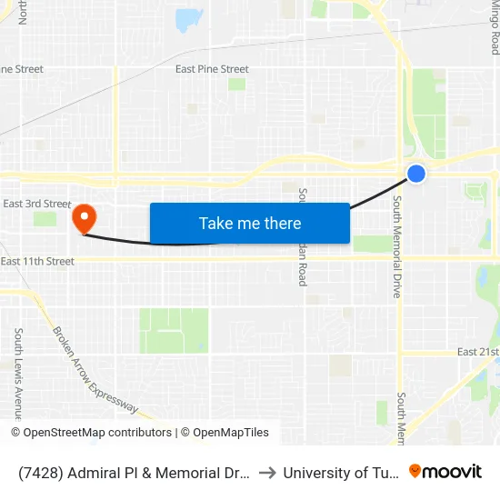 (7428) Admiral Pl & Memorial Dr Wb to University of Tulsa map