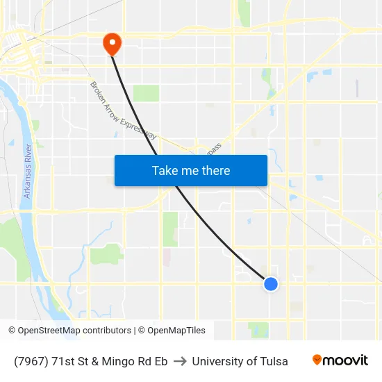 (7967) 71st St & Mingo Rd Eb to University of Tulsa map