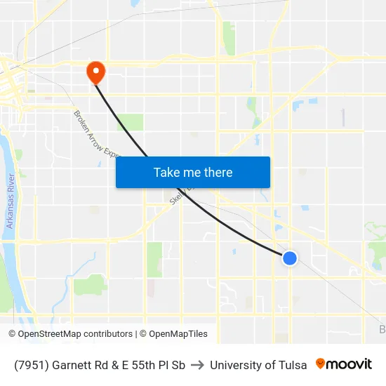 (7951) Garnett Rd & E 55th Pl Sb to University of Tulsa map