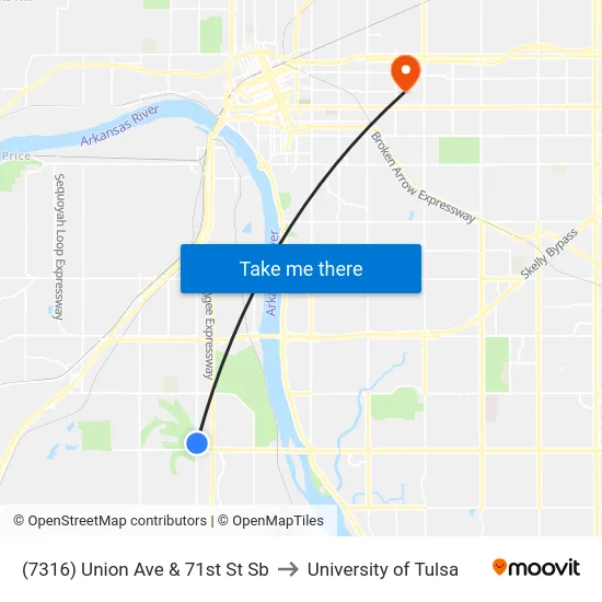 (7316) Union Ave & 71st St Sb to University of Tulsa map