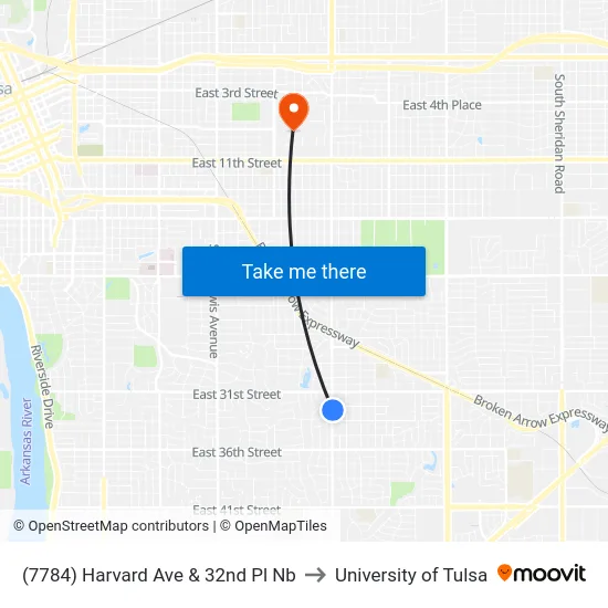 (7784) Harvard Ave & 32nd Pl Nb to University of Tulsa map