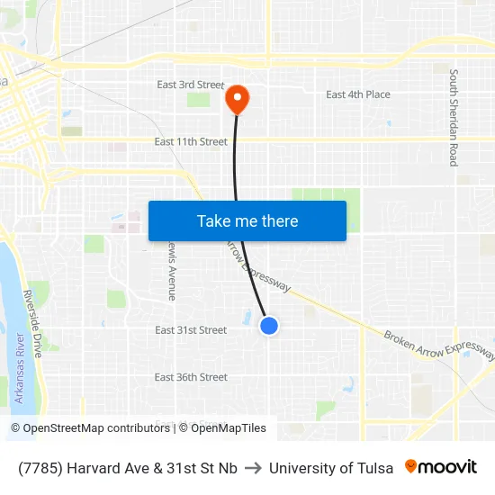(7785) Harvard Ave & 31st St Nb to University of Tulsa map