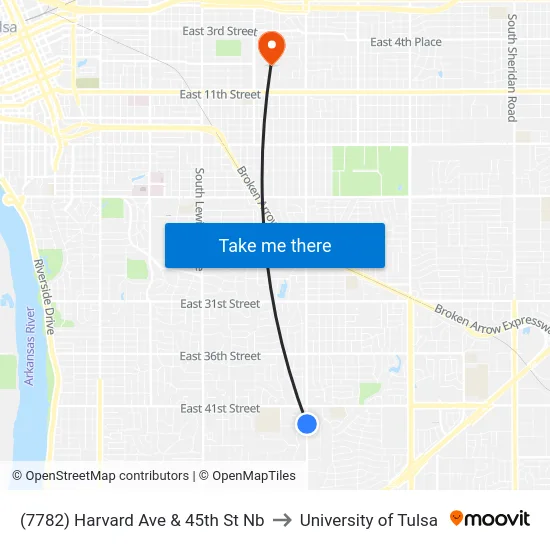 (7782) Harvard Ave & 45th St Nb to University of Tulsa map