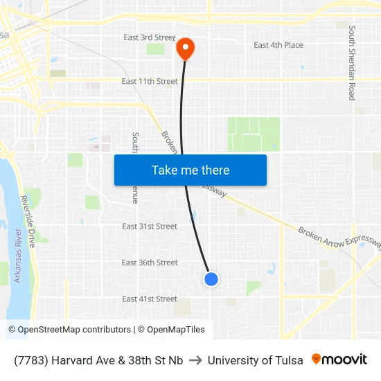 (7783) Harvard Ave & 38th St Nb to University of Tulsa map